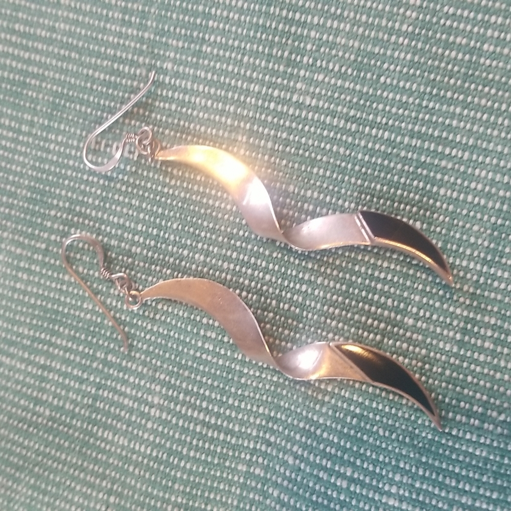 VTG MODERN 925/ ONYX DANGLING EARRINGS~ 3" LONG!!